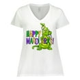 thumbnail image 1 of Inktastic Happy Mardi Gras Big and Little Alligators with Beads Women's Plus Size V-Neck T-Shirt, 1 of 5