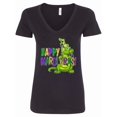 thumbnail image 1 of Inktastic Happy Mardi Gras Big and Little Alligators with Beads Women's V-Neck T-Shirt, 1 of 5