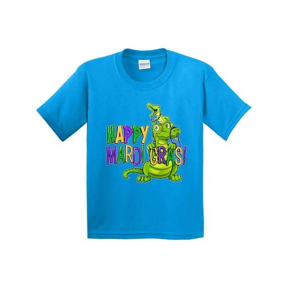Inktastic Happy Mardi Gras Big and Little Alligators with Beads Youth T-Shirt