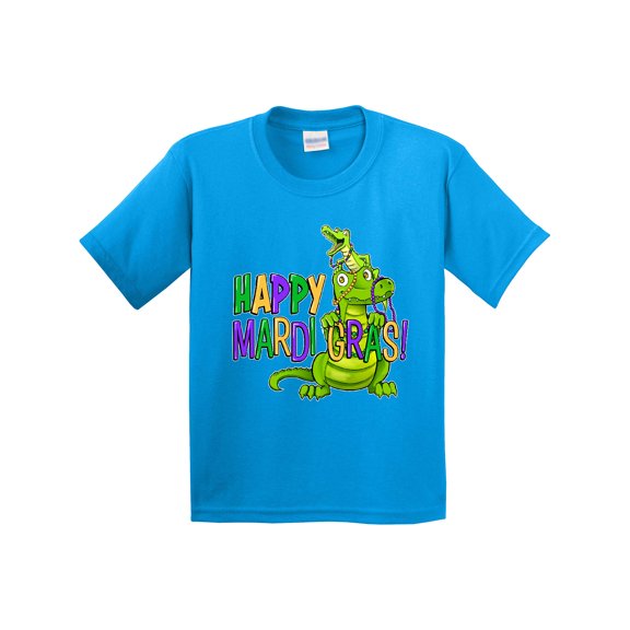 Inktastic Happy Mardi Gras Big and Little Alligators with Beads Youth T-Shirt