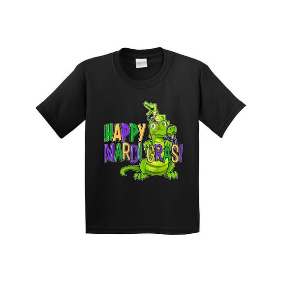 Inktastic Happy Mardi Gras Big and Little Alligators with Beads Youth T-Shirt