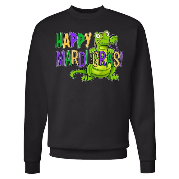 Inktastic Happy Mardi Gras Cute Alligator with Beads Adult Sweatshirt