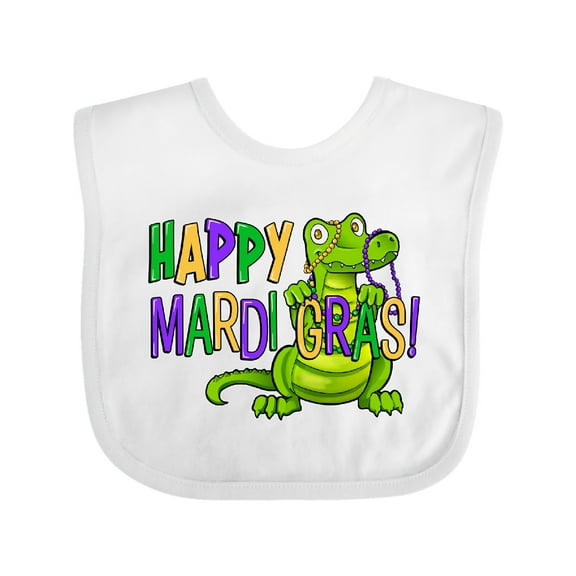 Inktastic Happy Mardi Gras Cute Alligator with Beads Boys or Girls Baby Bib