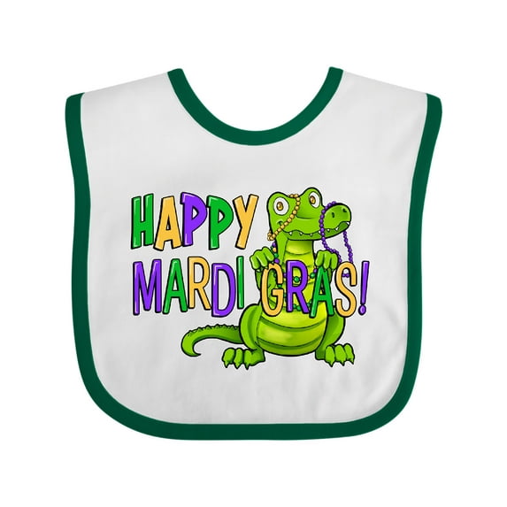 Inktastic Happy Mardi Gras Cute Alligator with Beads Boys or Girls Baby Bib