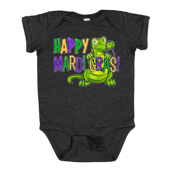 Inktastic Happy Mardi Gras Cute Alligator with Beads Boys or Girls Baby Bodysuit