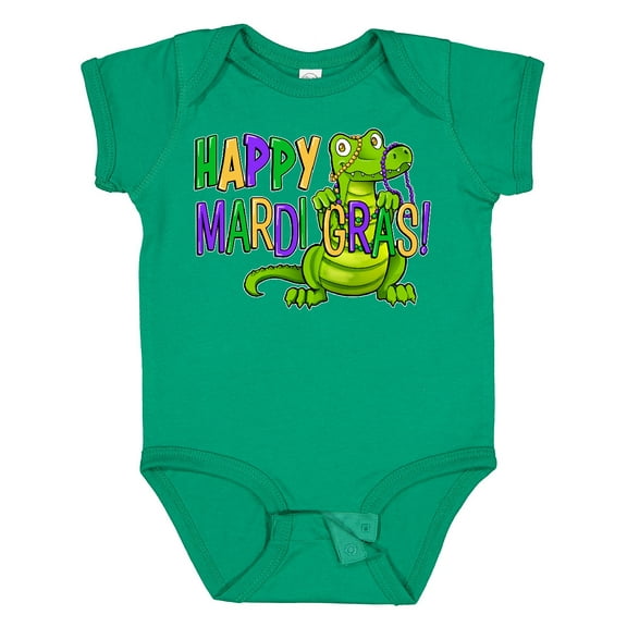 Inktastic Happy Mardi Gras Cute Alligator with Beads Boys or Girls Baby Bodysuit
