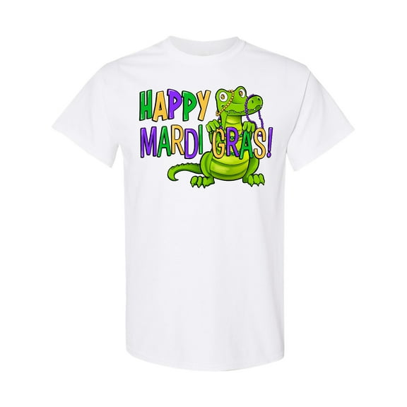 Inktastic Happy Mardi Gras Cute Alligator with Beads T-Shirt