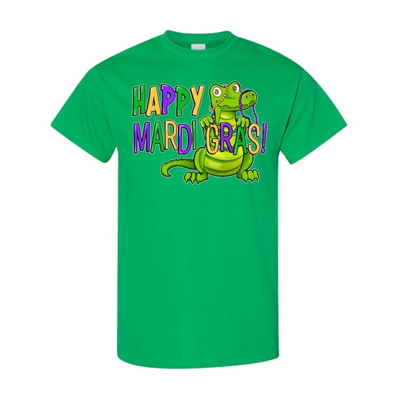 Inktastic Happy Mardi Gras Cute Alligator with Beads T-Shirt