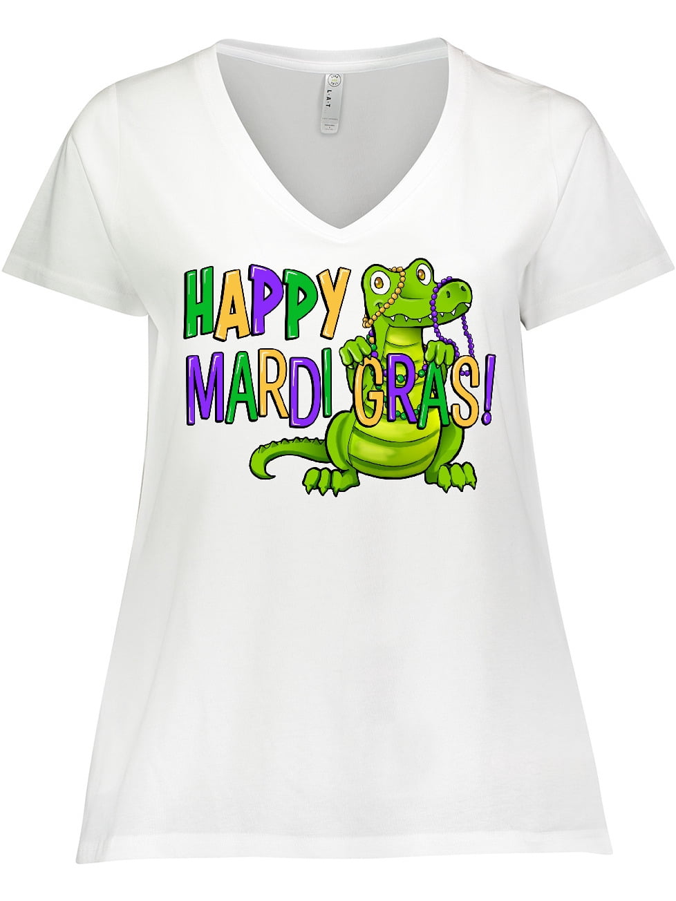 Inktastic Happy Mardi Gras Cute Alligator with Beads Women's Plus Size ...