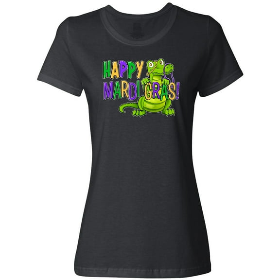 Inktastic Happy Mardi Gras Cute Alligator with Beads Women's T-Shirt