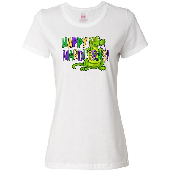 Inktastic Happy Mardi Gras Cute Alligator with Beads Women's T-Shirt