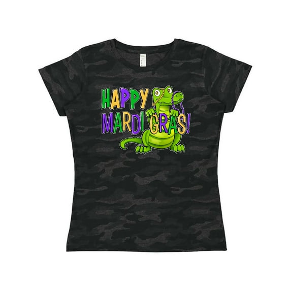 Inktastic Happy Mardi Gras Cute Alligator with Beads Women's T-Shirt