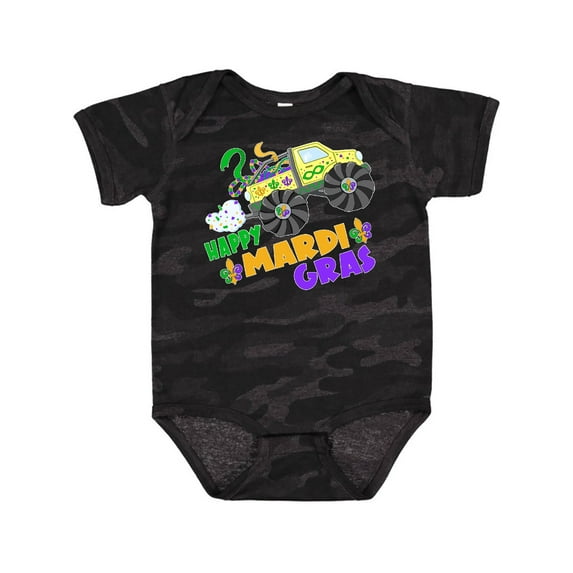 Inktastic Happy Mardi Gras Monster Truck with Beads Boys or Girls Baby Bodysuit