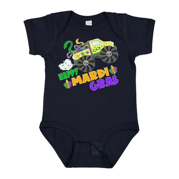 Inktastic Happy Mardi Gras Monster Truck with Beads Boys or Girls Baby Bodysuit