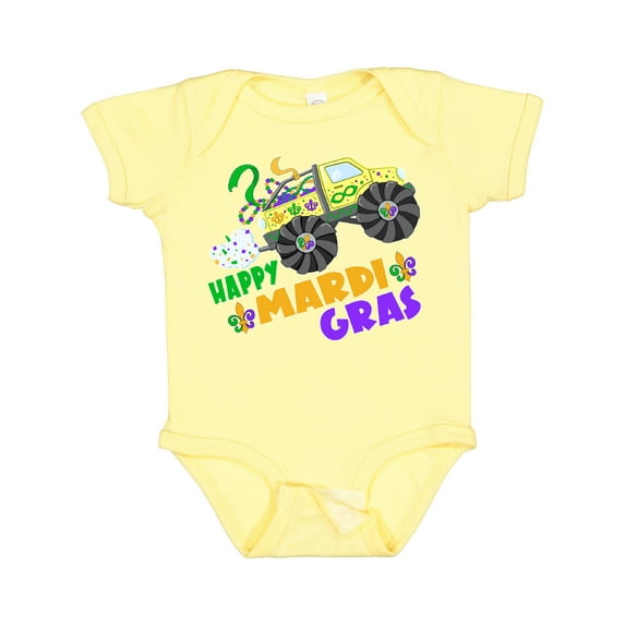 Inktastic Happy Mardi Gras Monster Truck with Beads Boys or Girls Baby Bodysuit