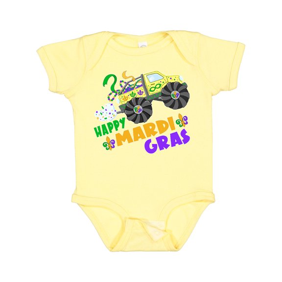 Inktastic Happy Mardi Gras Monster Truck with Beads Boys or Girls Baby Bodysuit