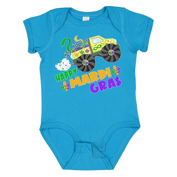 Inktastic Happy Mardi Gras Monster Truck with Beads Boys or Girls Baby Bodysuit