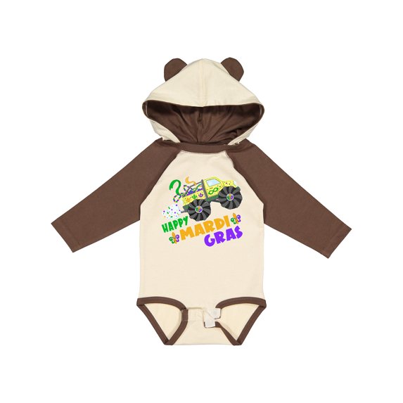 Inktastic Happy Mardi Gras Monster Truck with Beads Boys or Girls Long Sleeve Baby Bodysuit