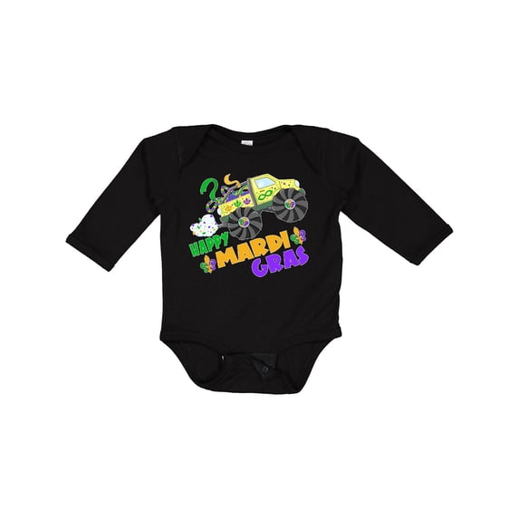 Inktastic Happy Mardi Gras Monster Truck with Beads Boys or Girls Long Sleeve Baby Bodysuit