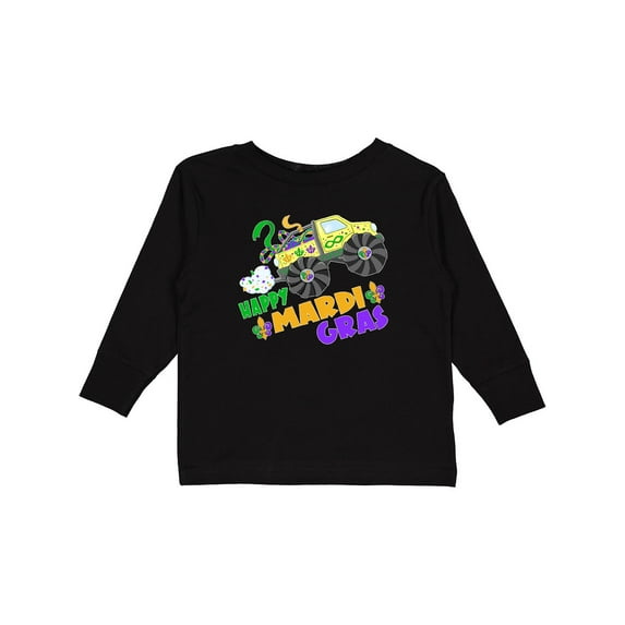 Inktastic Happy Mardi Gras Monster Truck with Beads Boys or Girls Long Sleeve Toddler T-Shirt