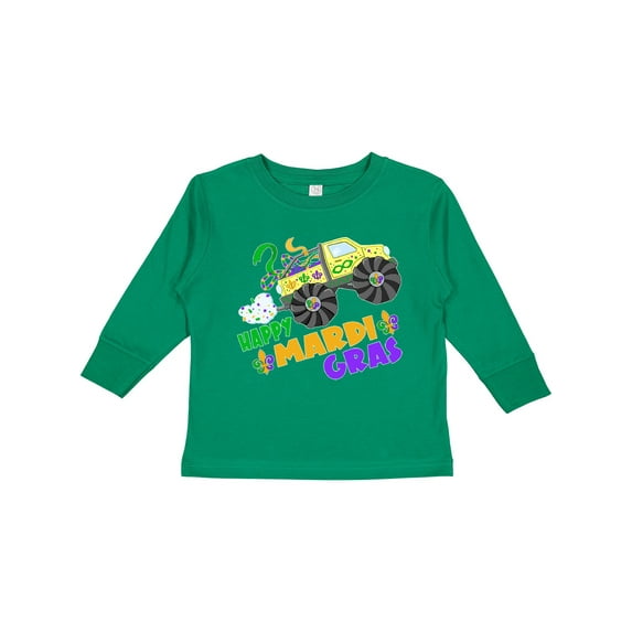 Inktastic Happy Mardi Gras Monster Truck with Beads Boys or Girls Long Sleeve Toddler T-Shirt