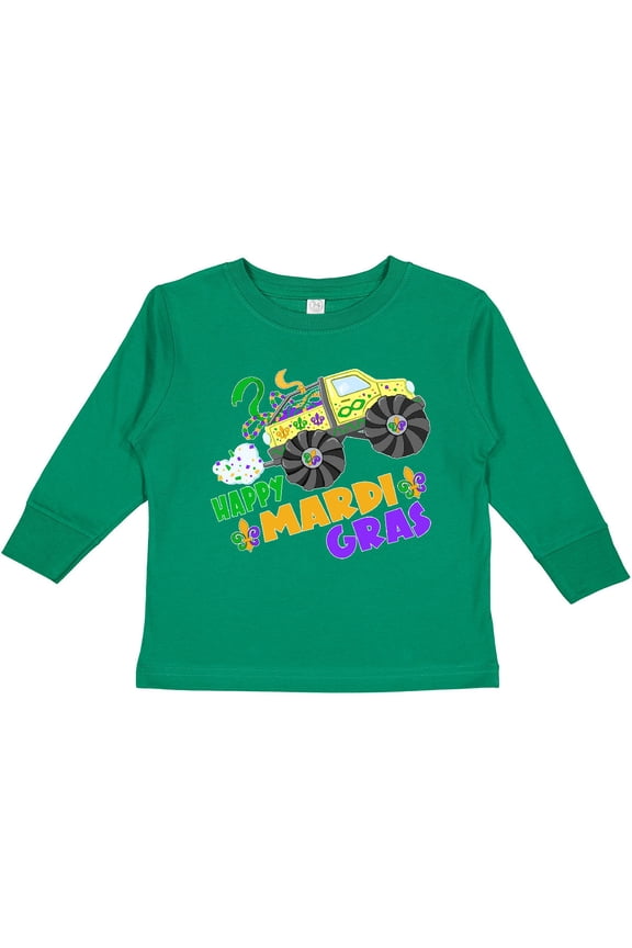Happy Mardi Gras Monster Truck with Beads Boys or Girls Long Sleeve Toddler T-Shirt