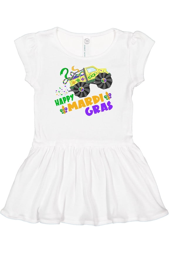 Happy Mardi Gras Monster Truck with Beads Girls Baby Dress
