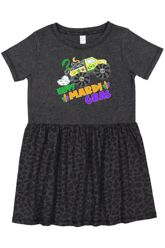 Happy Mardi Gras Monster Truck with Beads Girls Toddler Dress