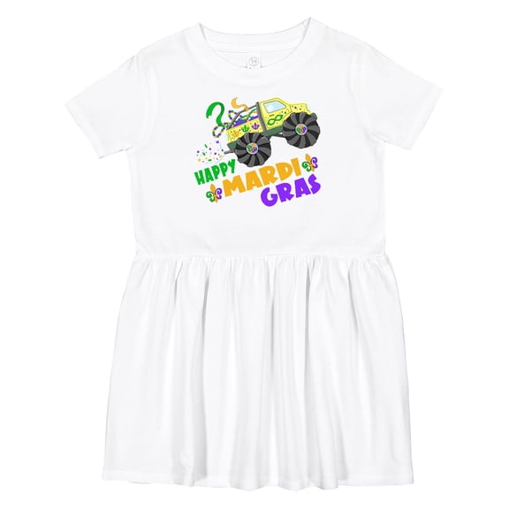 Inktastic Happy Mardi Gras Monster Truck with Beads Girls Toddler Dress