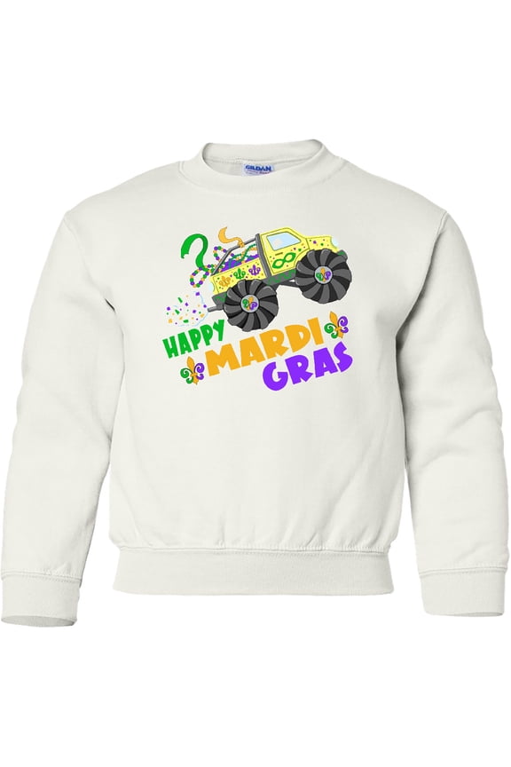 Happy Mardi Gras Monster Truck with Beads Youth Sweatshirt