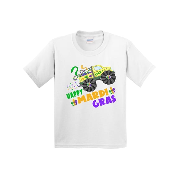 Inktastic Happy Mardi Gras Monster Truck with Beads Youth T-Shirt