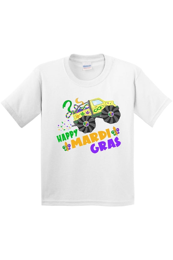 Happy Mardi Gras Monster Truck with Beads Youth T-Shirt