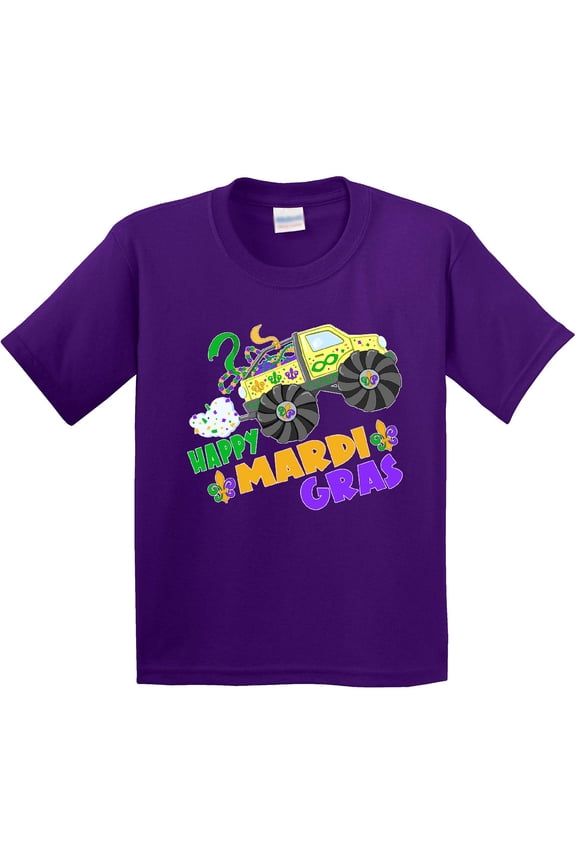 Happy Mardi Gras Monster Truck with Beads Youth T-Shirt
