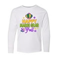 thumbnail image 1 of Inktastic Happy Mardi Gras Y'all with Crown Long Sleeve Youth T-Shirt, 1 of 5