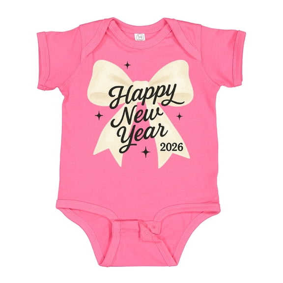 Inktastic Happy New Year 2026 Gold Bow Celebration Boys or Girls Baby Bodysuit