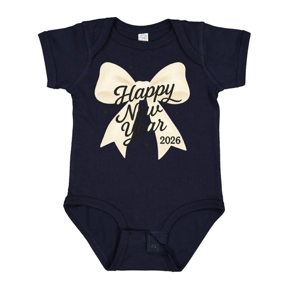 Inktastic Happy New Year 2026 Gold Bow Celebration Boys or Girls Baby Bodysuit