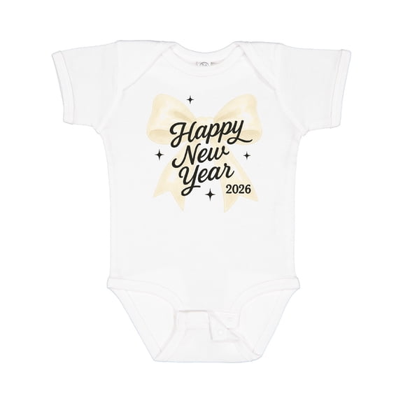 Inktastic Happy New Year 2026 Gold Bow Celebration Boys or Girls Baby Bodysuit