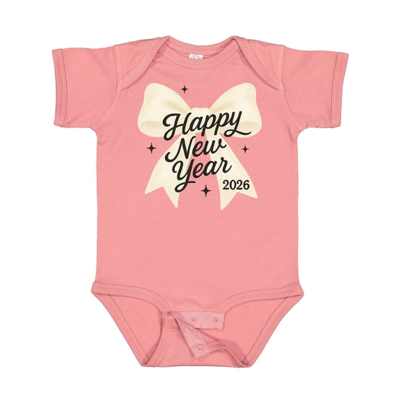 Inktastic Happy New Year 2026 Gold Bow Celebration Boys or Girls Baby Bodysuit