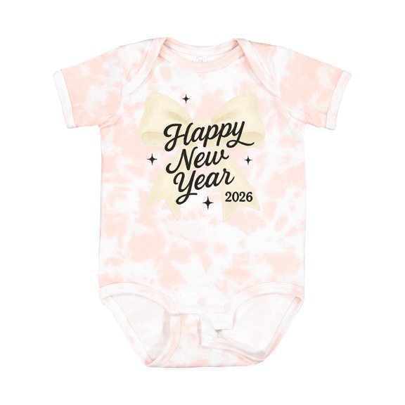 Inktastic Happy New Year 2026 Gold Bow Celebration Boys or Girls Baby Bodysuit
