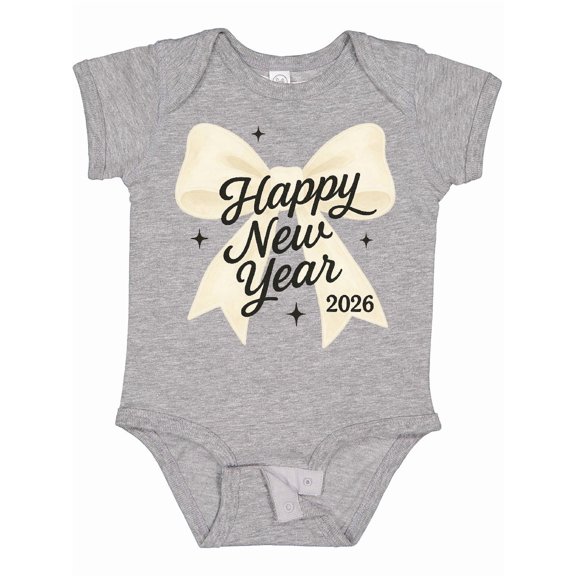 Inktastic Happy New Year 2026 Gold Bow Celebration Boys or Girls Baby Bodysuit