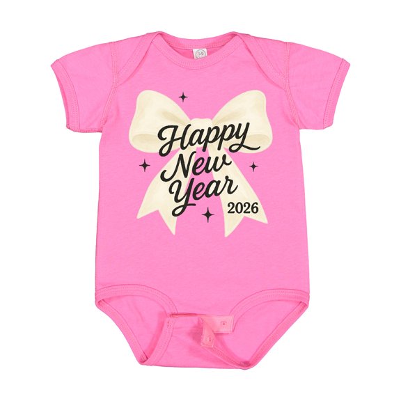 Inktastic Happy New Year 2026 Gold Bow Celebration Boys or Girls Baby Bodysuit