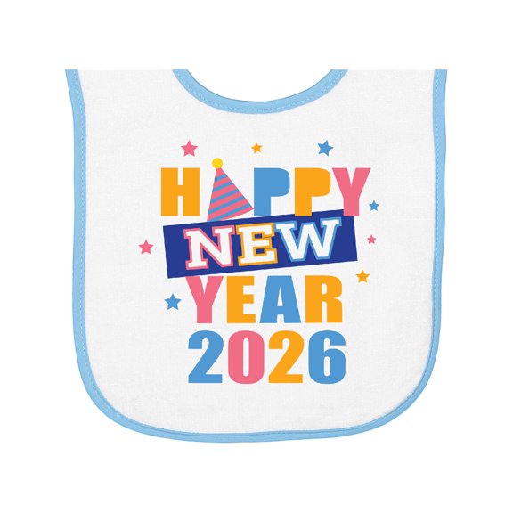 Inktastic Happy New Year Colorful 2026 with Stars Baby Terry Cloth Bib