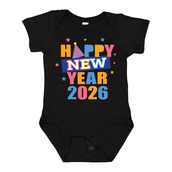 Inktastic Happy New Year Colorful 2026 with Stars Boys or Girls Baby Bodysuit