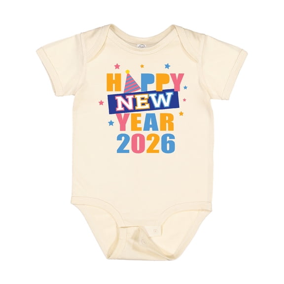 Inktastic Happy New Year Colorful 2026 with Stars Boys or Girls Baby Bodysuit