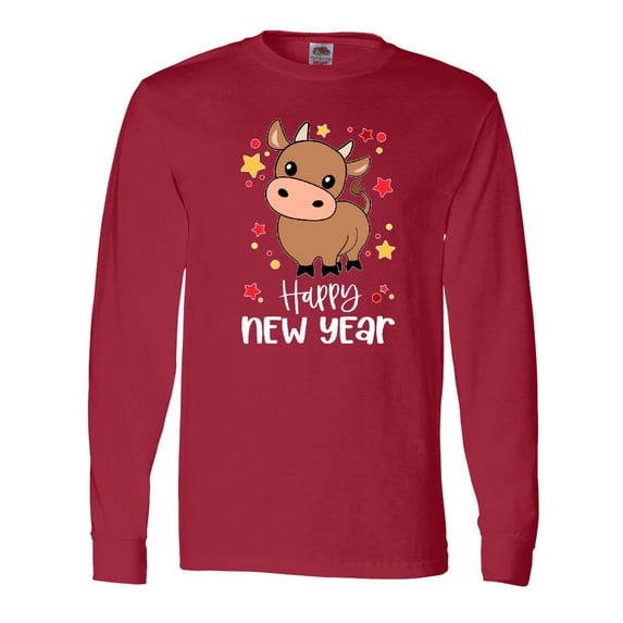 Inktastic Happy New Year Cute Ox Long Sleeve T-Shirt