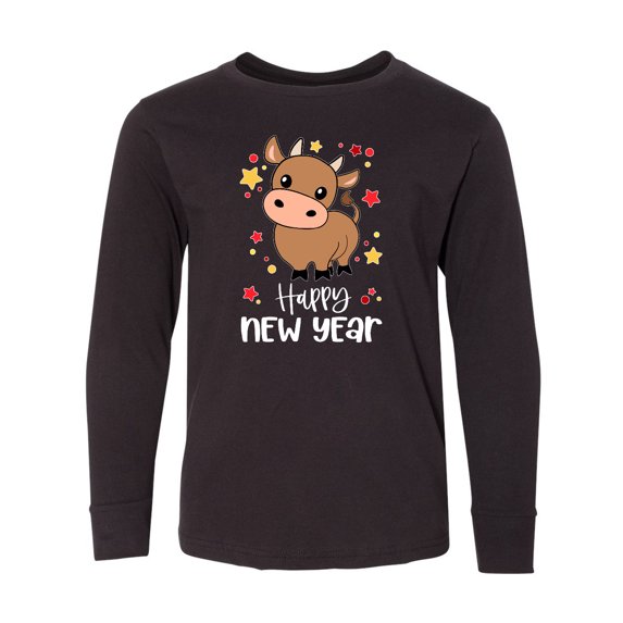 Inktastic Happy New Year Cute Ox Long Sleeve Youth T-Shirt