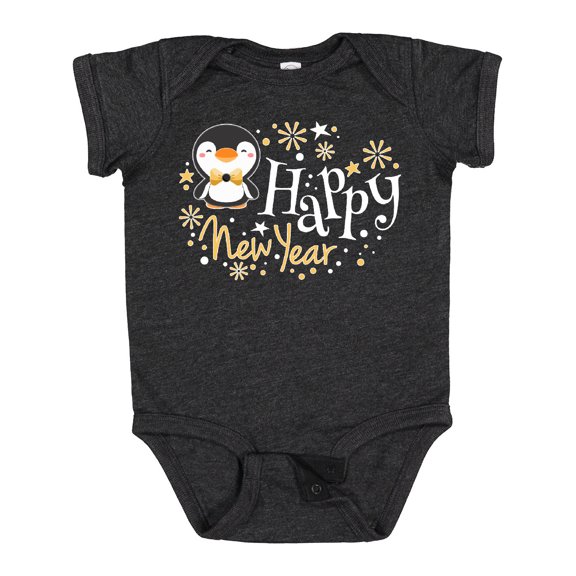 Inktastic Happy New Year with Cute Penguin Boys or Girls Baby Bodysuit