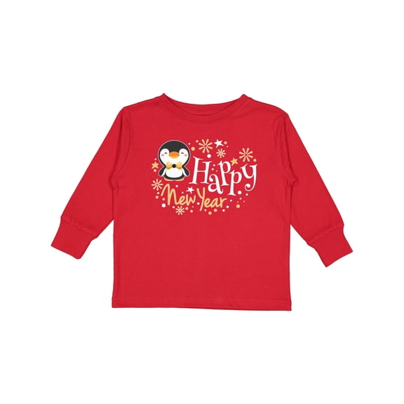 Inktastic Happy New Year with Cute Penguin Boys or Girls Long Sleeve Toddler T-Shirt
