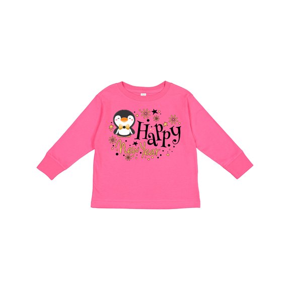 Inktastic Happy New Year with Cute Penguin Boys or Girls Long Sleeve Toddler T-Shirt