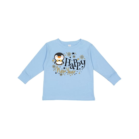 Inktastic Happy New Year with Cute Penguin Boys or Girls Long Sleeve Toddler T-Shirt